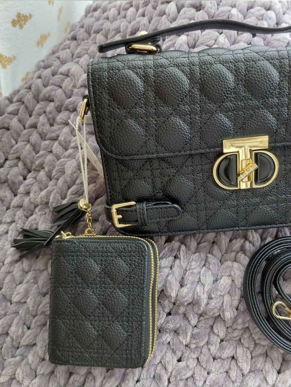 Black Quilted Women’s Crossbody Bag with Gold Hardware